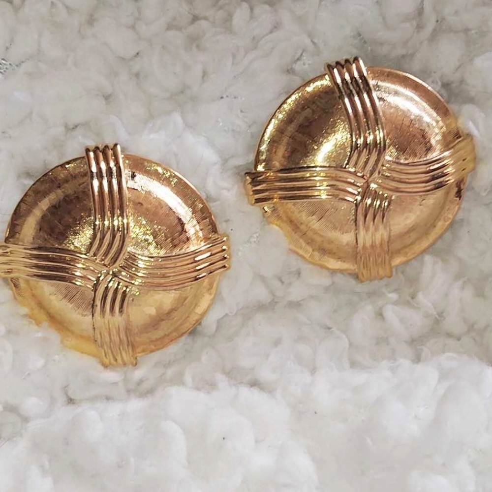 Big Beautiful Chunky Round Gold Tone Post Pierced Earrings Statement